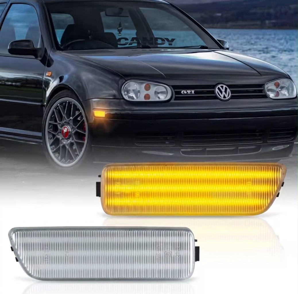Clear Lens Amber LED Side Markers — VW Golf MK4 / GTI / R32 / Jetta MK4 / Cabrio (Pair)